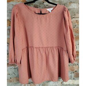 TimeTime and Tru Womens Sz L Short Sleeve Textured Top Shirt Pink